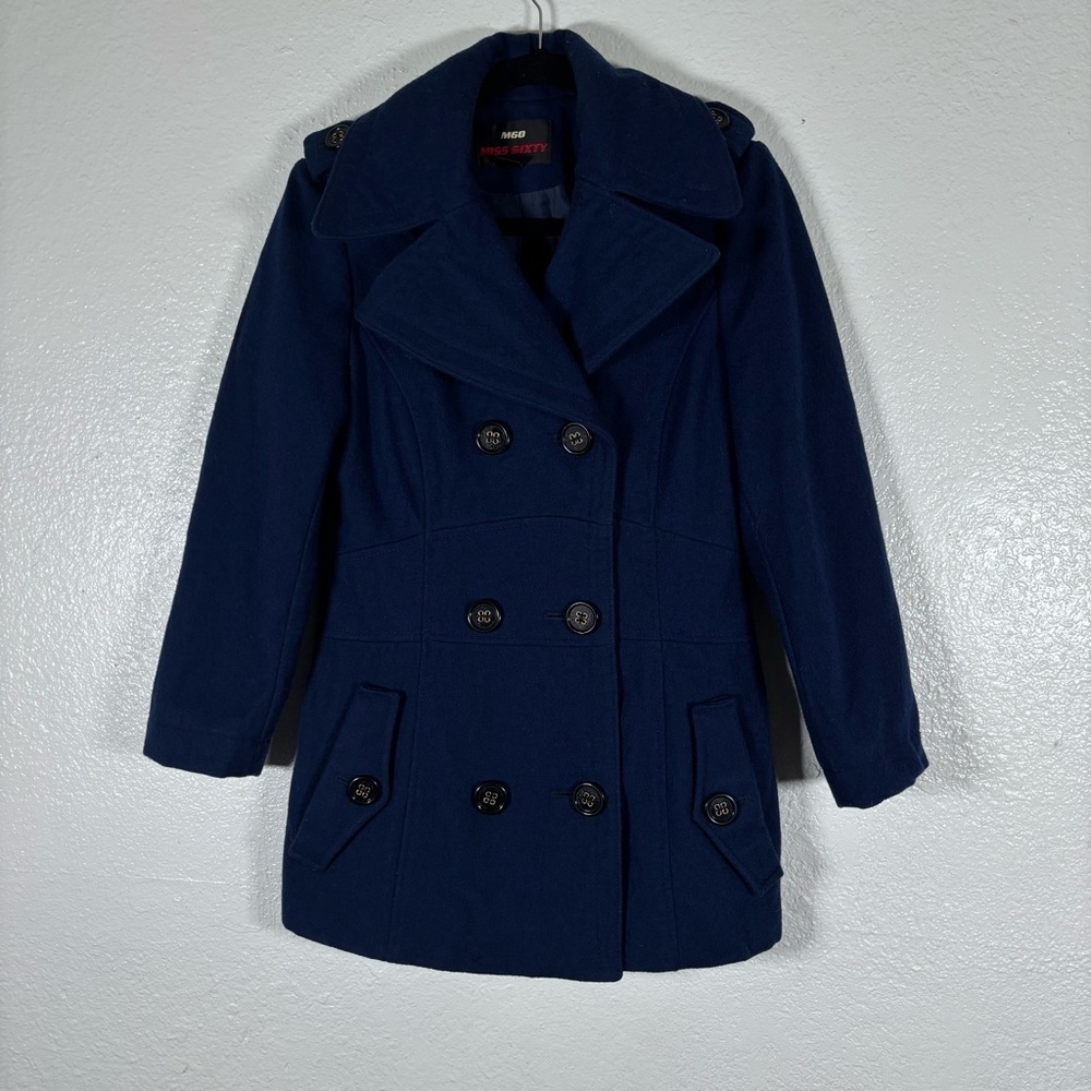 M60 Miss Sixty Navy Double-Breasted Pea Coat Size Medium